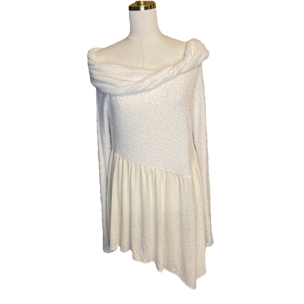 Free People Sweater Dress White Long Sweater Size Large Off Shoulders